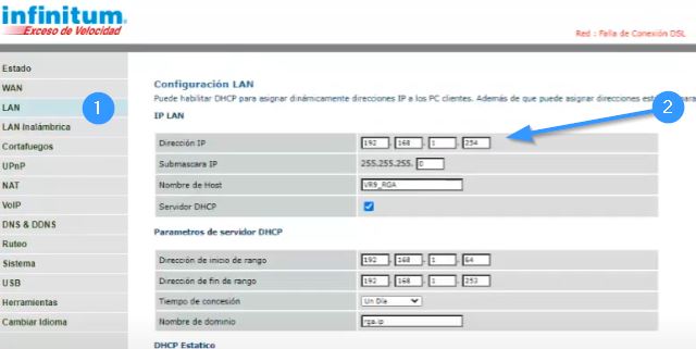 cambiar ip router telmex