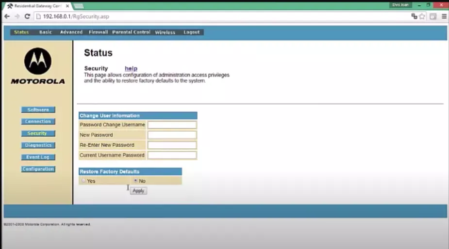 Iniciar sesión Router Motorola 2 Motorola2 2
