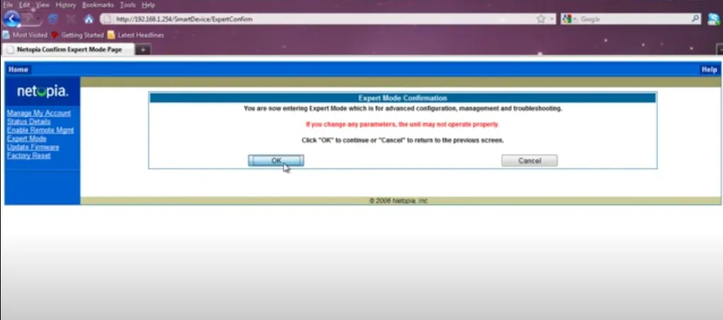 Iniciar sesión Router Netopia 2 Netopia2 2